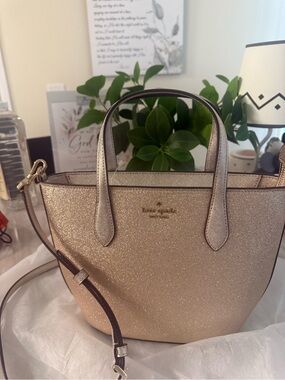 kate spade glitter tote in champagne sparkle